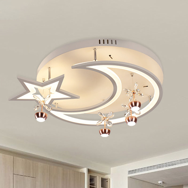 LED Acrylic Flush Ceiling Light - Modern Style White Star Moon Bedroom Lamp in 3 Color Light options