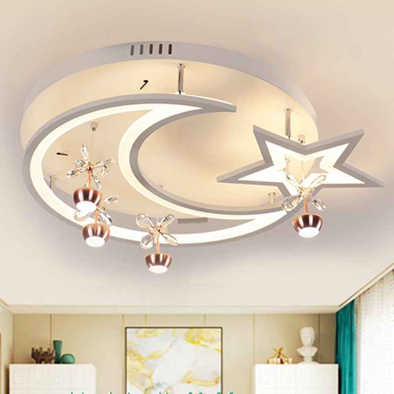 LED Acrylic Flush Ceiling Light - Modern Style White Star Moon Bedroom Lamp in 3 Color Light options