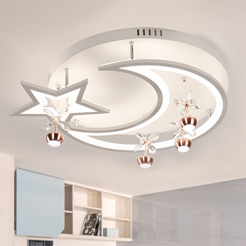 LED Acrylic Flush Ceiling Light - Modern Style White Star Moon Bedroom Lamp in 3 Color Light options