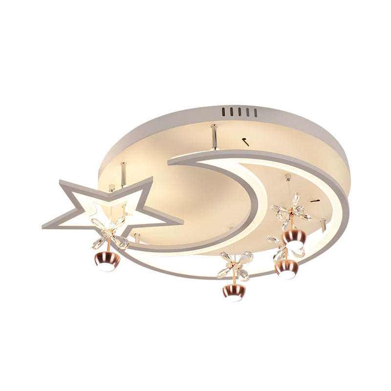 LED Acrylic Flush Ceiling Light - Modern Style White Star Moon Bedroom Lamp in 3 Color Light options