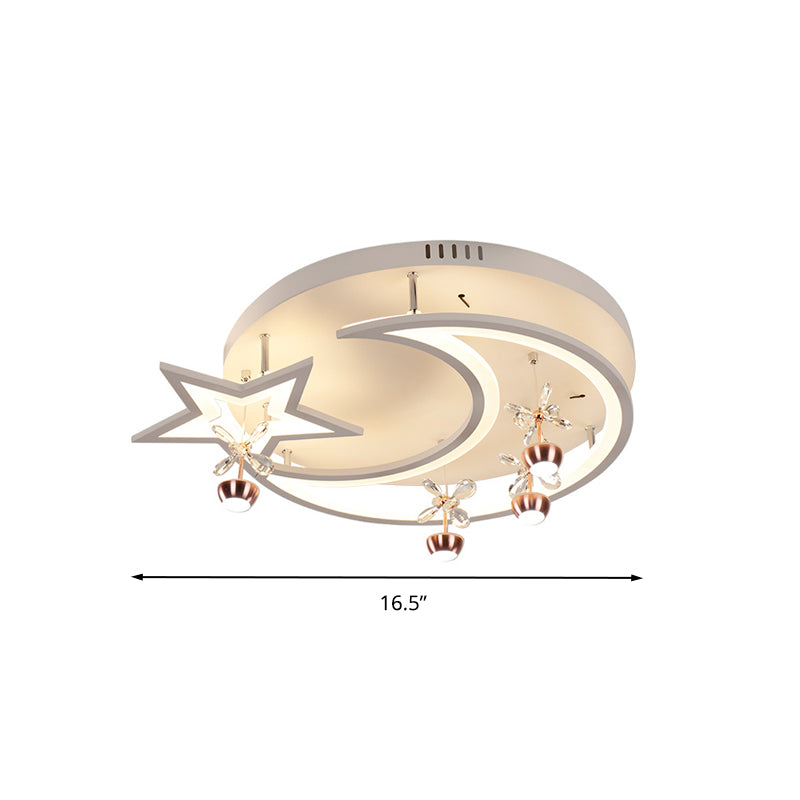 LED Acrylic Flush Ceiling Light - Modern Style White Star Moon Bedroom Lamp in 3 Color Light options