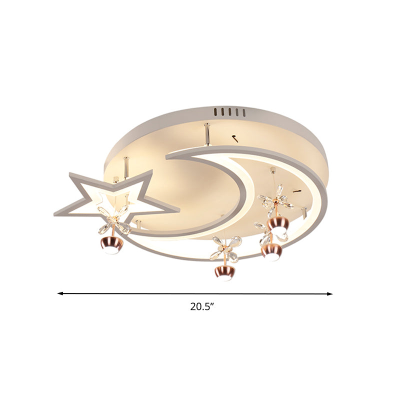 LED Acrylic Flush Ceiling Light - Modern Style White Star Moon Bedroom Lamp in 3 Color Light options