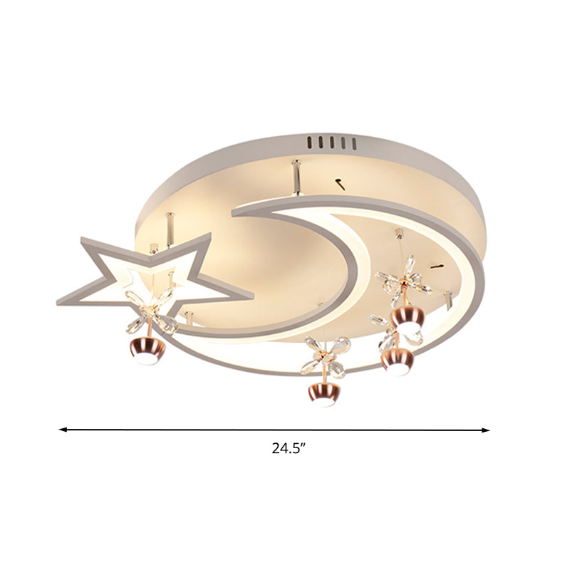 LED Acrylic Flush Ceiling Light - Modern Style White Star Moon Bedroom Lamp in 3 Color Light options