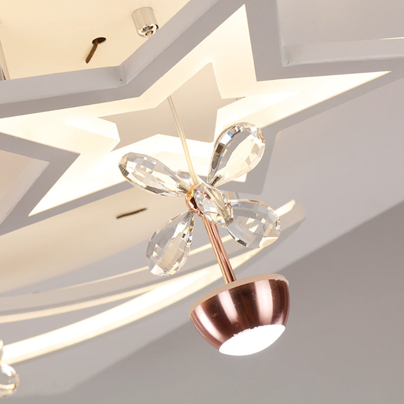 LED Acrylic Flush Ceiling Light - Modern Style White Star Moon Bedroom Lamp in 3 Color Light options