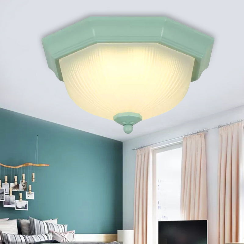 Macaron Style Flush Ceiling Light with Ridge Glass Dome Shape - Ideal for Balcony