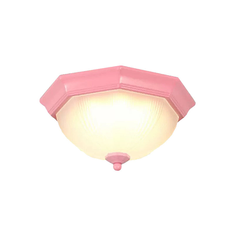Macaron Style Flush Ceiling Light with Ridge Glass Dome Shape - Ideal for Balcony
