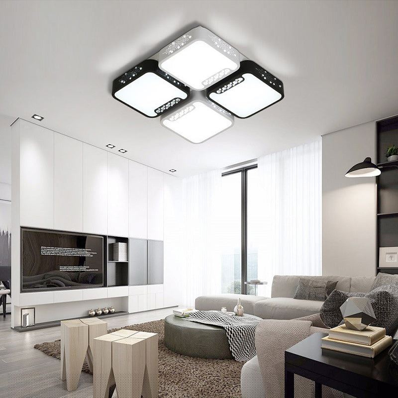 Modern Black and White Ceiling Light Fixture with Acrylic Shade - Choose Warm, White or 3 Color Light - 4/6 Lights for Living Room Flush Mount