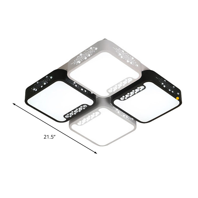 Modern Black and White Ceiling Light Fixture with Acrylic Shade - Choose Warm, White or 3 Color Light - 4/6 Lights for Living Room Flush Mount