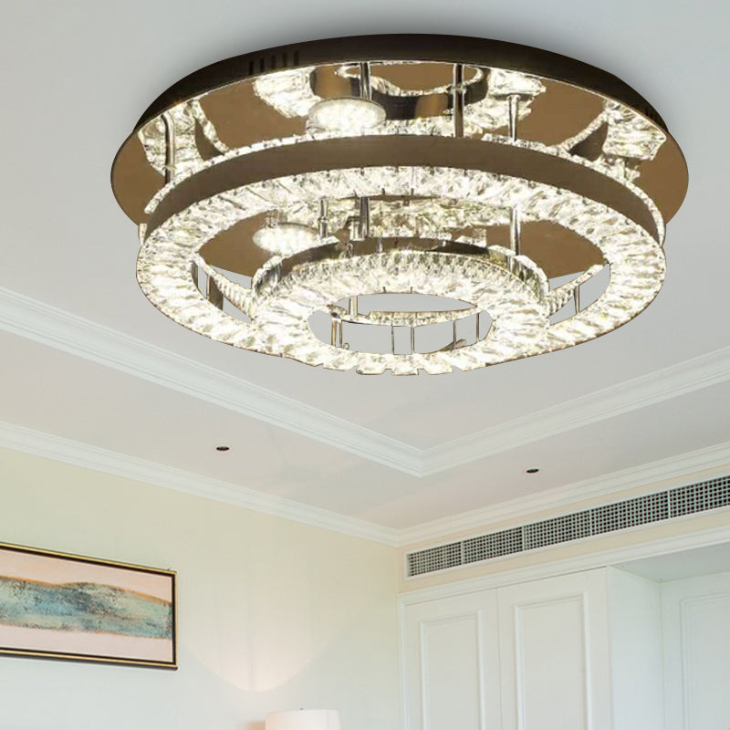 Modern Chrome Crystal Flush Mount LED Ring Light Fixture for Bedroom - 21.5"/31.5" Wide