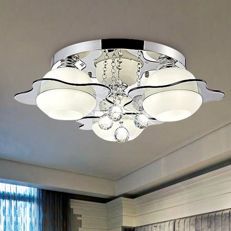 Modern Crystal Ball Flower Ceiling Light, Gray Flush Mounted with 3/5/7 Heads in Warm/White Light