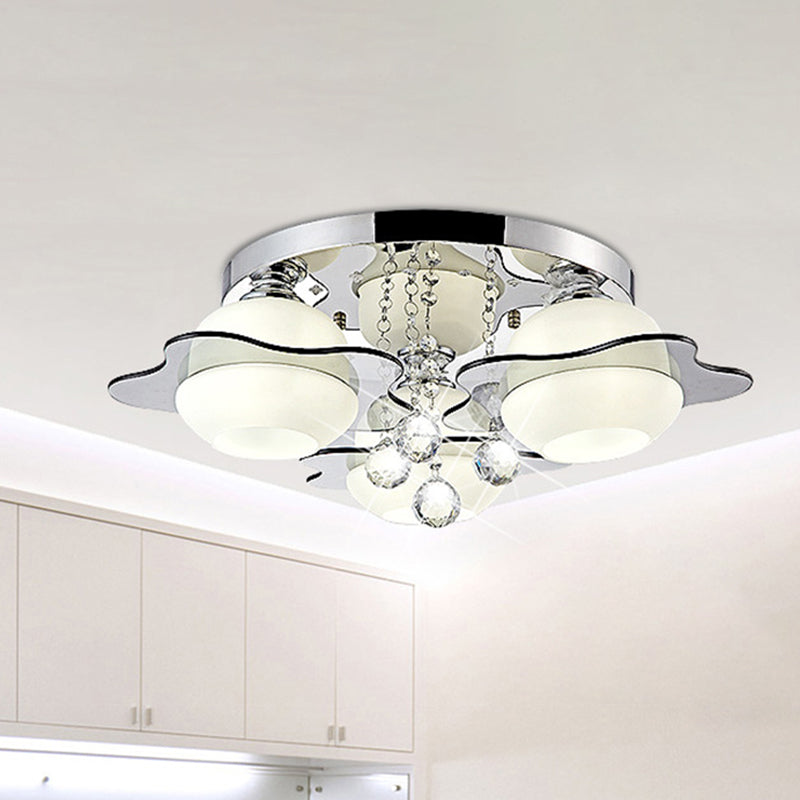 Modern Crystal Ball Flower Ceiling Light, Gray Flush Mounted with 3/5/7 Heads in Warm/White Light