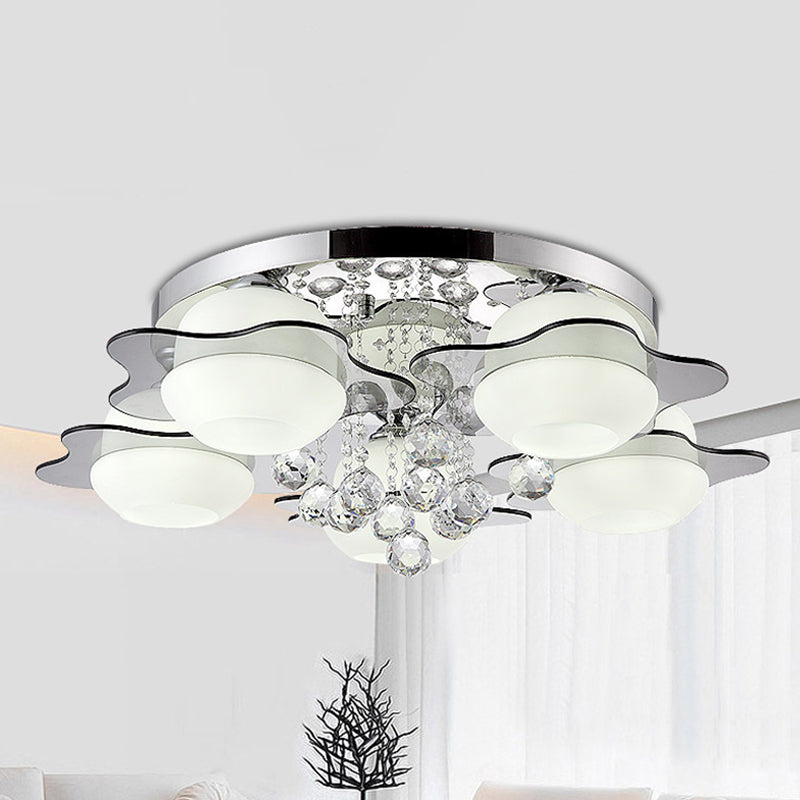 Modern Crystal Ball Flower Ceiling Light, Gray Flush Mounted with 3/5/7 Heads in Warm/White Light