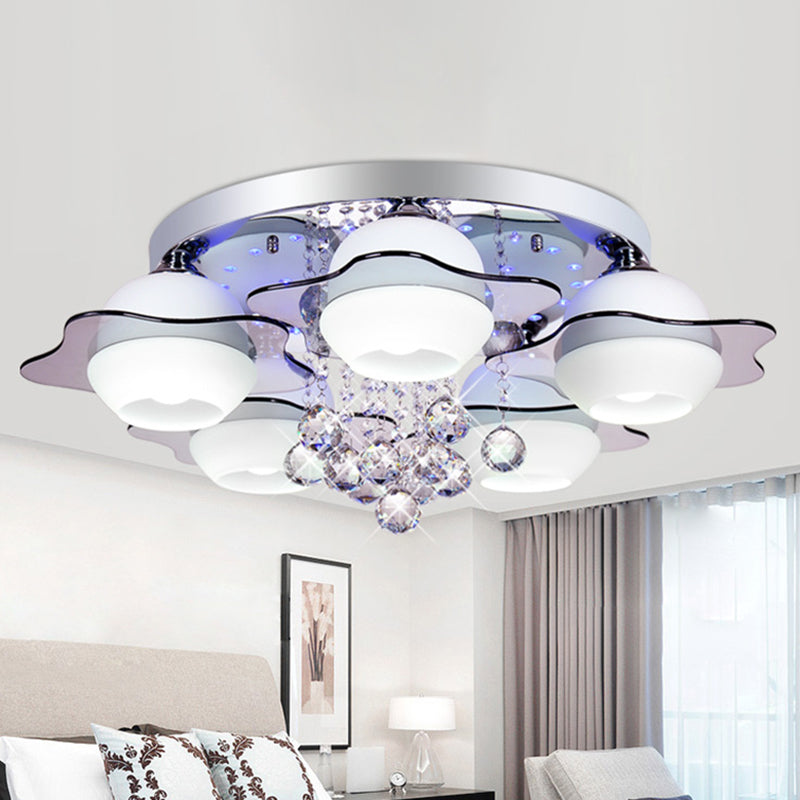 Modern Crystal Ball Flower Ceiling Light, Gray Flush Mounted with 3/5/7 Heads in Warm/White Light