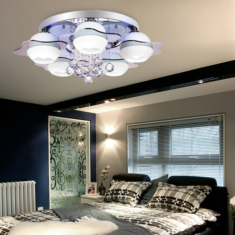 Modern Crystal Ball Flower Ceiling Light, Gray Flush Mounted with 3/5/7 Heads in Warm/White Light
