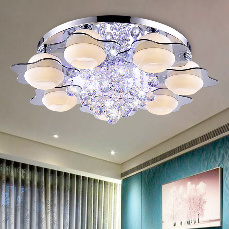 Modern Crystal Ball Flower Ceiling Light, Gray Flush Mounted with 3/5/7 Heads in Warm/White Light