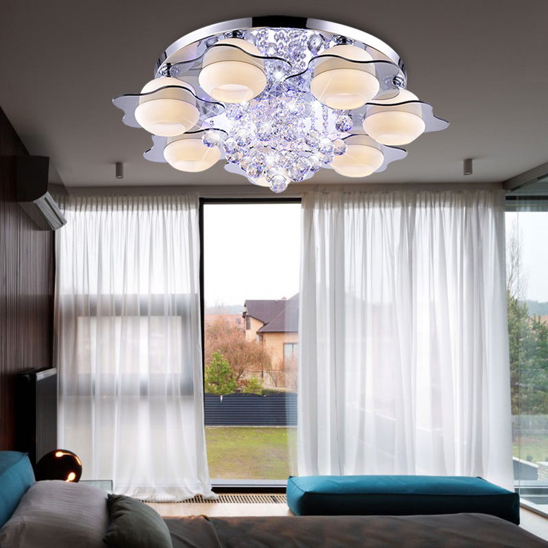 Modern Crystal Ball Flower Ceiling Light, Gray Flush Mounted with 3/5/7 Heads in Warm/White Light