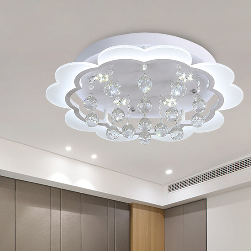 Modern Crystal Ball Flush Mount Light - White Flower Design - 22"/25.5"/31.5" Wide - LED Ceiling Light with Remote Control - Stepless Dimming - Warm or White Light