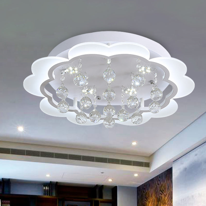 Modern Crystal Ball Flush Mount Light - White Flower Design - 22"/25.5"/31.5" Wide - LED Ceiling Light with Remote Control - Stepless Dimming - Warm or White Light