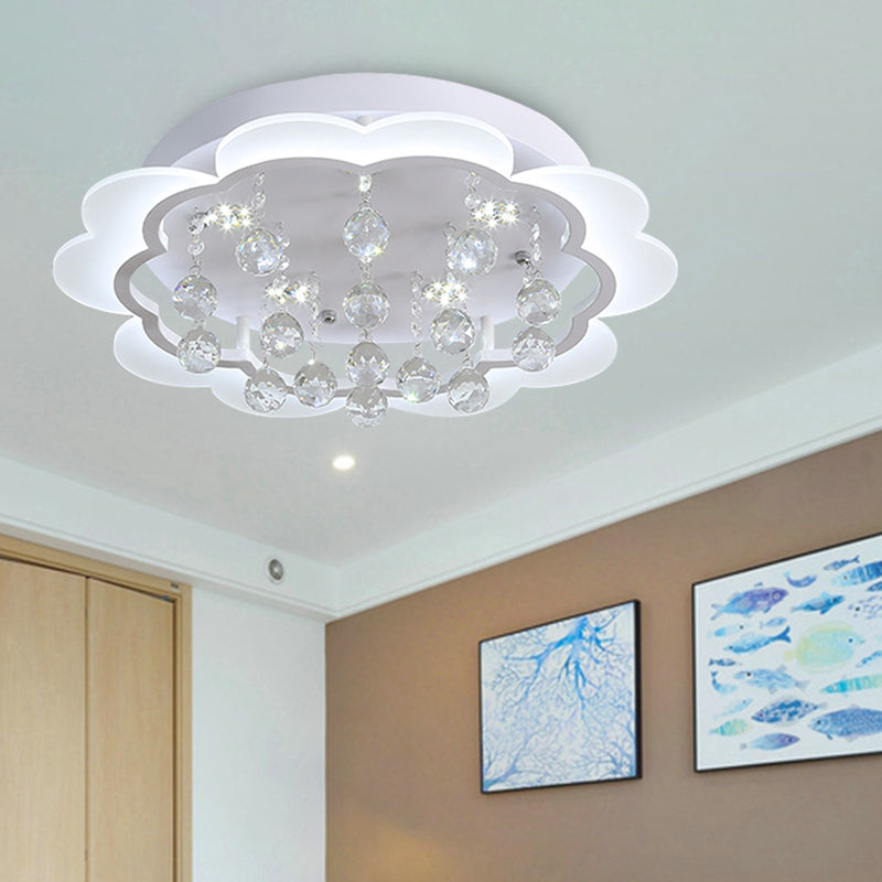 Modern Crystal Ball Flush Mount Light - White Flower Design - 22"/25.5"/31.5" Wide - LED Ceiling Light with Remote Control - Stepless Dimming - Warm or White Light