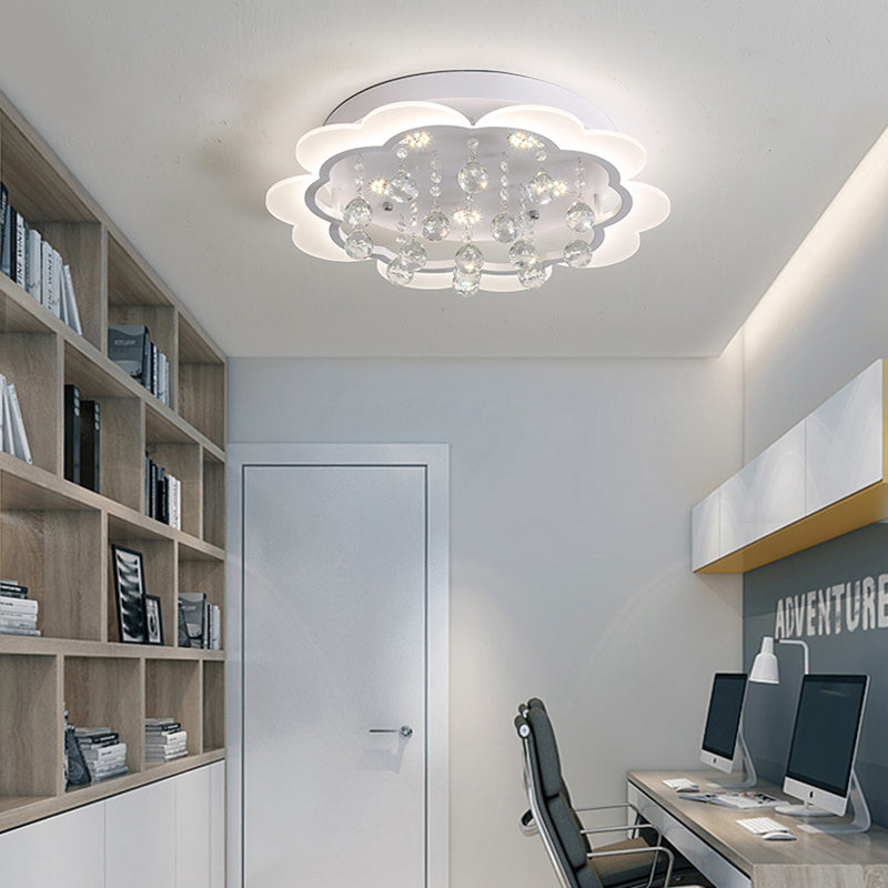 Modern Crystal Ball Flush Mount Light - White Flower Design - 22"/25.5"/31.5" Wide - LED Ceiling Light with Remote Control - Stepless Dimming - Warm or White Light