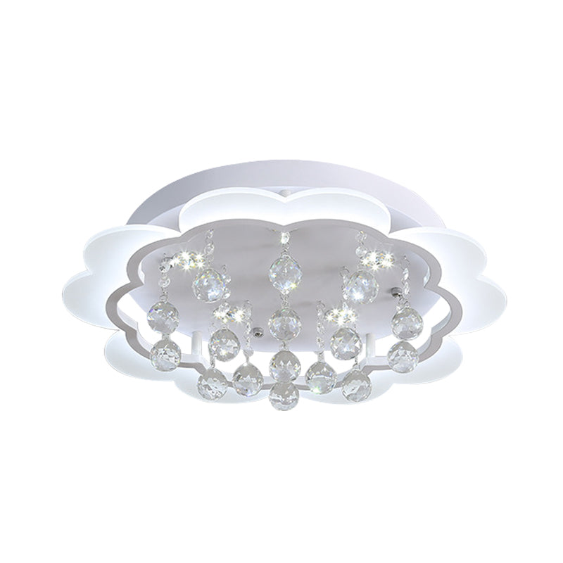 Modern Crystal Ball Flush Mount Light - White Flower Design - 22"/25.5"/31.5" Wide - LED Ceiling Light with Remote Control - Stepless Dimming - Warm or White Light
