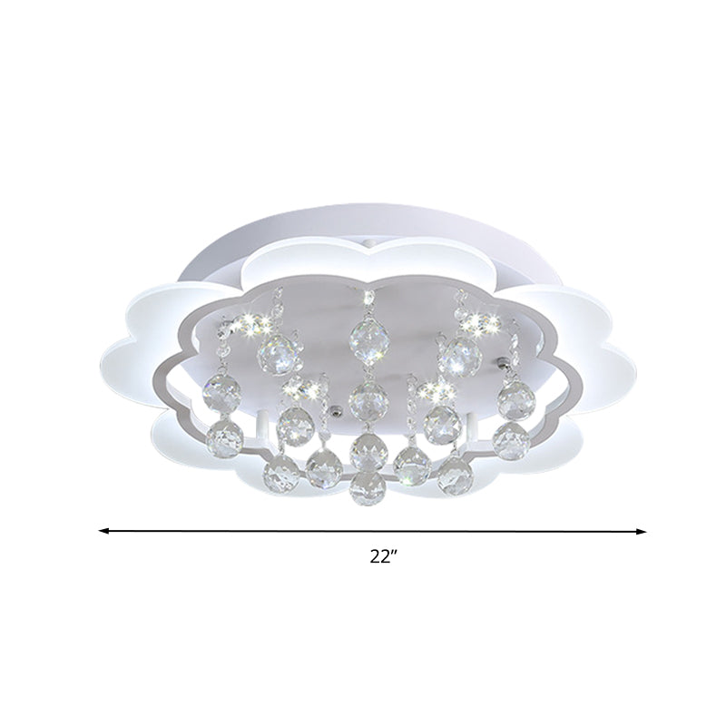 Modern Crystal Ball Flush Mount Light - White Flower Design - 22"/25.5"/31.5" Wide - LED Ceiling Light with Remote Control - Stepless Dimming - Warm or White Light