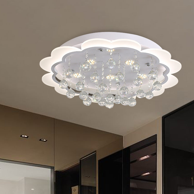 Modern Crystal Ball Flush Mount Light - White Flower Design - 22"/25.5"/31.5" Wide - LED Ceiling Light with Remote Control - Stepless Dimming - Warm or White Light
