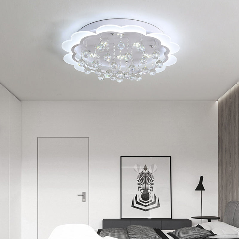 Modern Crystal Ball Flush Mount Light - White Flower Design - 22"/25.5"/31.5" Wide - LED Ceiling Light with Remote Control - Stepless Dimming - Warm or White Light