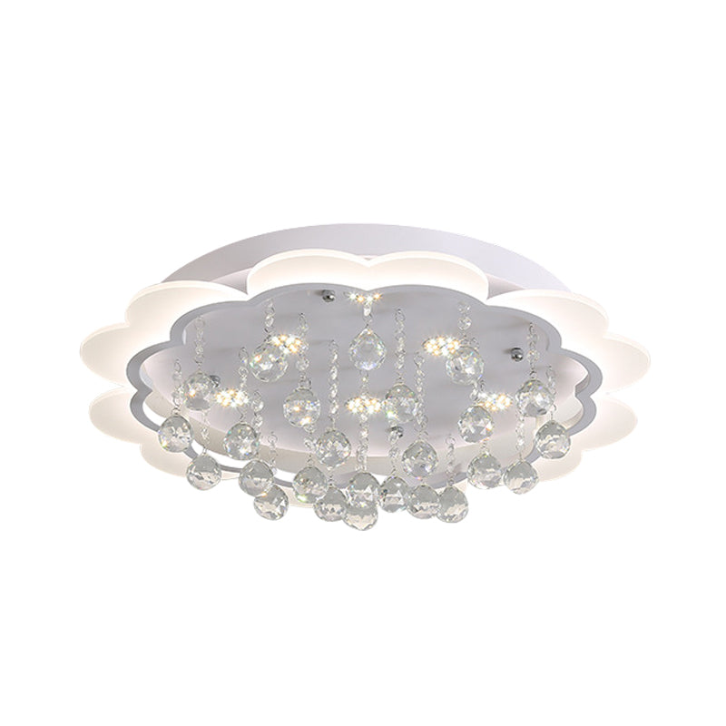 Modern Crystal Ball Flush Mount Light - White Flower Design - 22"/25.5"/31.5" Wide - LED Ceiling Light with Remote Control - Stepless Dimming - Warm or White Light