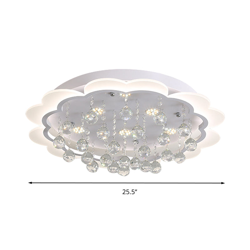 Modern Crystal Ball Flush Mount Light - White Flower Design - 22"/25.5"/31.5" Wide - LED Ceiling Light with Remote Control - Stepless Dimming - Warm or White Light