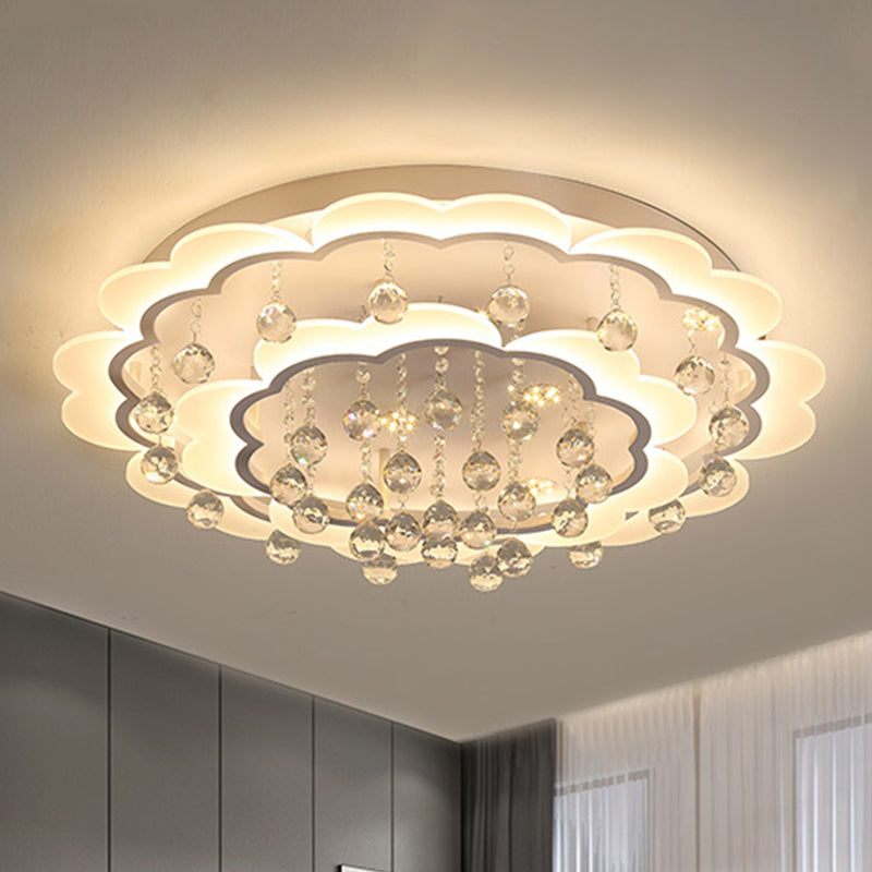 Modern Crystal Ball Flush Mount Light - White Flower Design - 22"/25.5"/31.5" Wide - LED Ceiling Light with Remote Control - Stepless Dimming - Warm or White Light