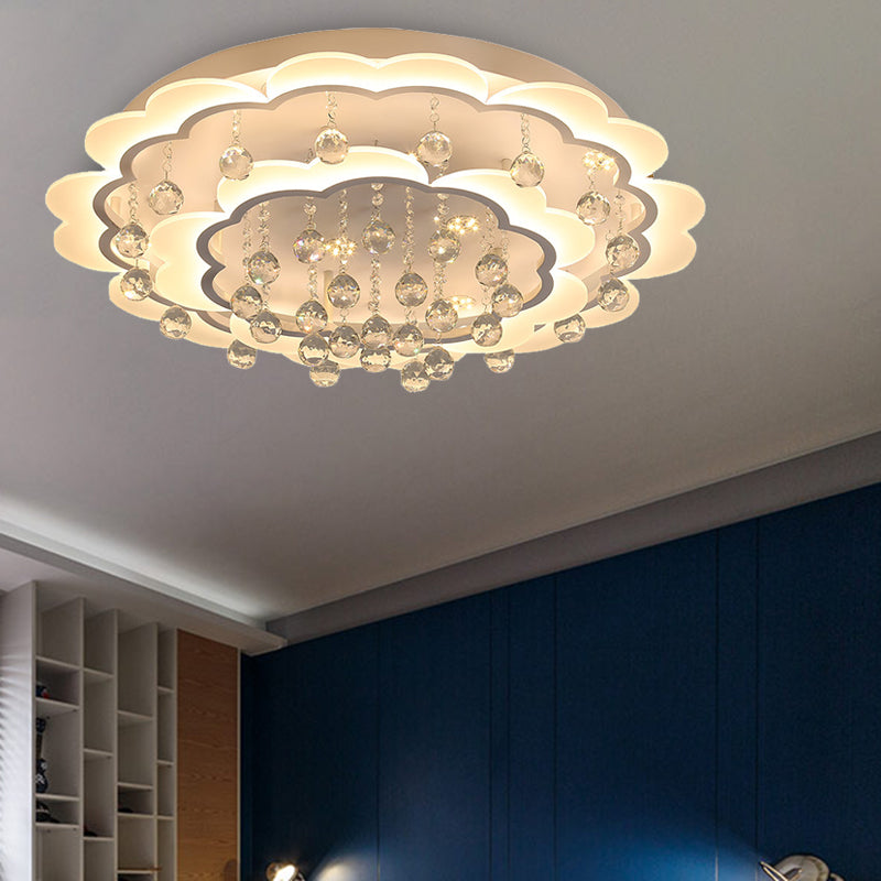Modern Crystal Ball Flush Mount Light - White Flower Design - 22"/25.5"/31.5" Wide - LED Ceiling Light with Remote Control - Stepless Dimming - Warm or White Light