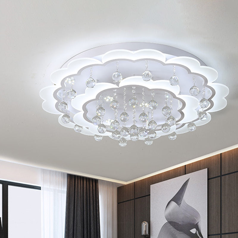 Modern Crystal Ball Flush Mount Light - White Flower Design - 22"/25.5"/31.5" Wide - LED Ceiling Light with Remote Control - Stepless Dimming - Warm or White Light