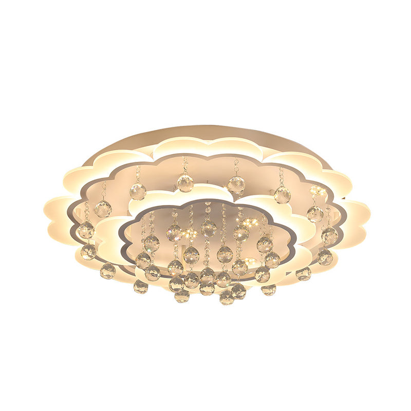 Modern Crystal Ball Flush Mount Light - White Flower Design - 22"/25.5"/31.5" Wide - LED Ceiling Light with Remote Control - Stepless Dimming - Warm or White Light