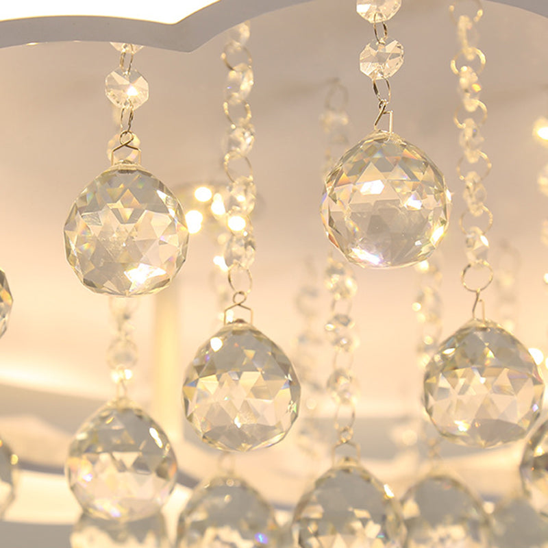Modern Crystal Ball Flush Mount Light - White Flower Design - 22"/25.5"/31.5" Wide - LED Ceiling Light with Remote Control - Stepless Dimming - Warm or White Light