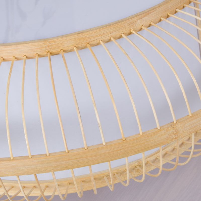 Bamboo LED Flush Mount Lamp for Living Room - Traditional Wood Cylinder/Donut Design