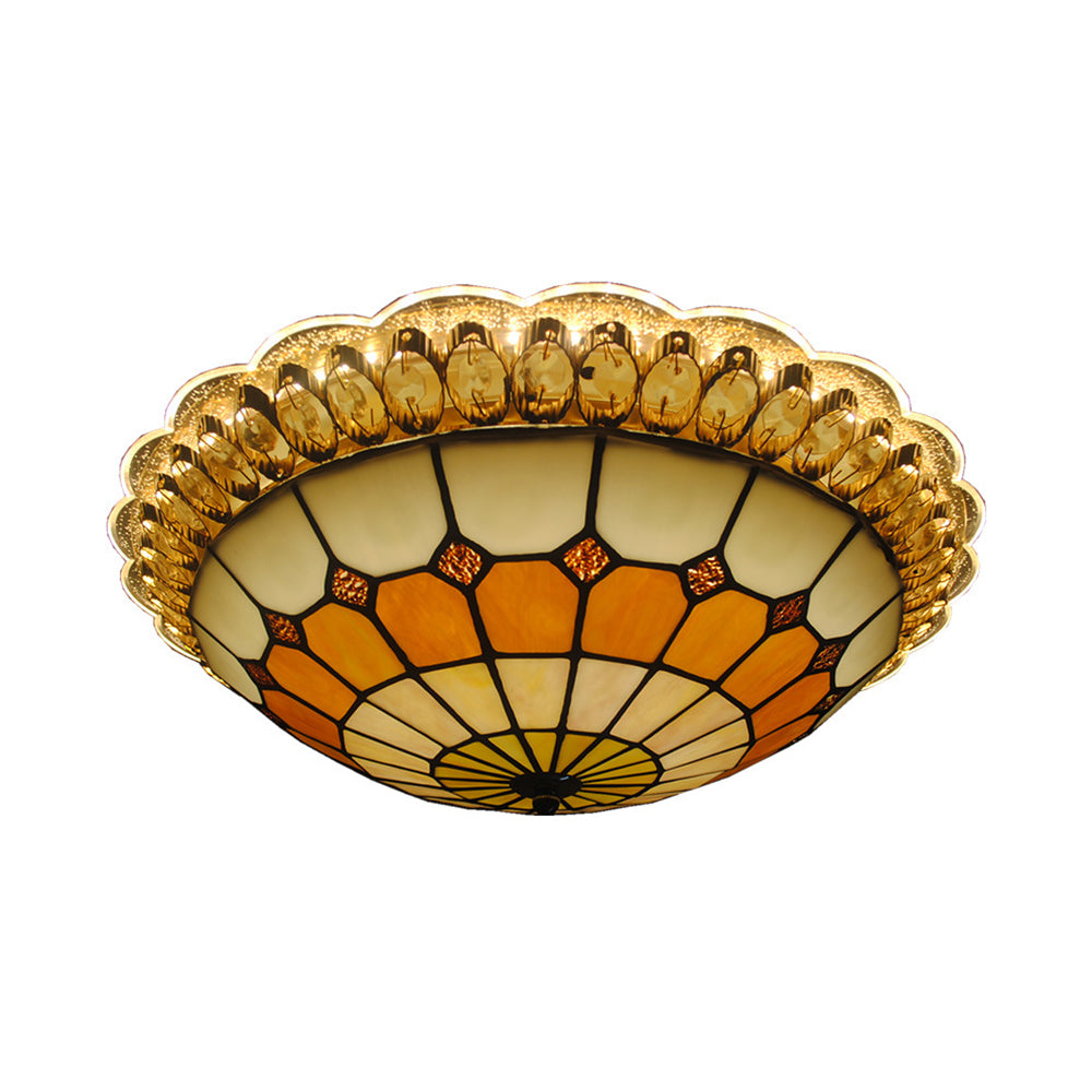 Vintage Stained Glass Round Flushmount Light with 1 Bulb - 16" or 19.5" Width