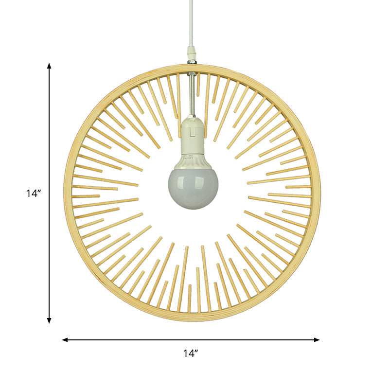 Simple Bamboo Wood Pendant Lighting: 1 Bulb Hanging Lamp Kit For Restaurants