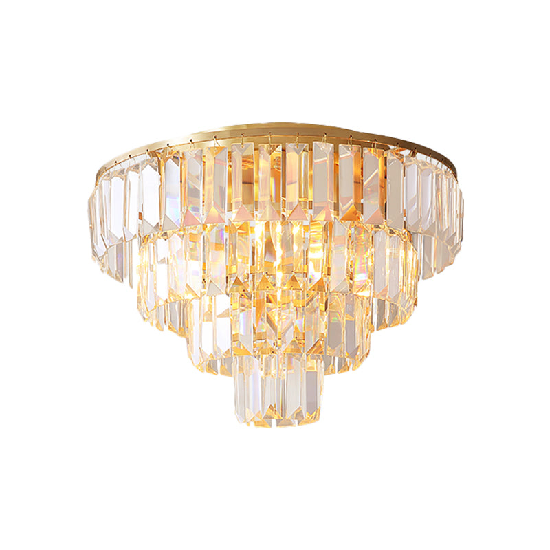 Vintage Crystal Block Flush Mount Lamp - 16"/19.5" Dia, 5/6 Heads, Gold Finish