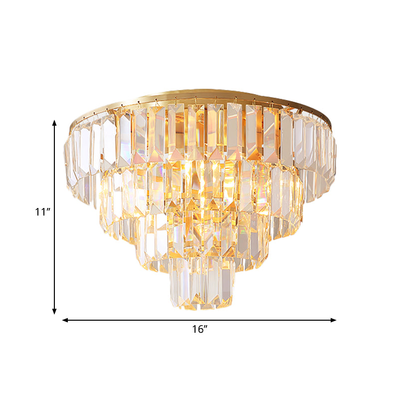 Vintage Crystal Block Flush Mount Lamp - 16"/19.5" Dia, 5/6 Heads, Gold Finish