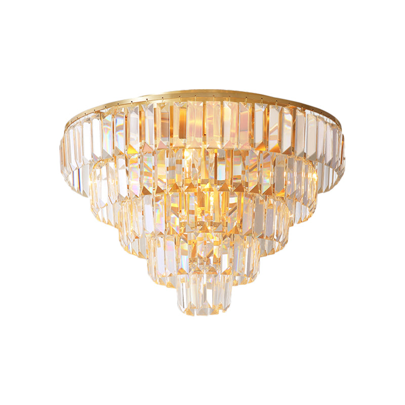 Vintage Crystal Block Flush Mount Lamp - 16"/19.5" Dia, 5/6 Heads, Gold Finish
