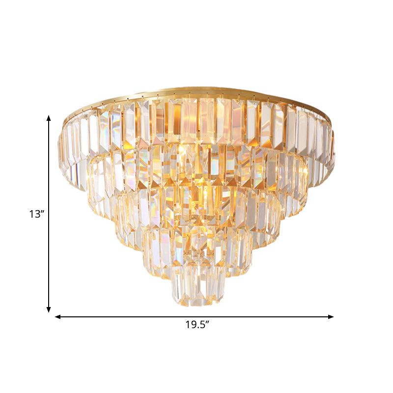 Vintage Crystal Block Flush Mount Lamp - 16"/19.5" Dia, 5/6 Heads, Gold Finish