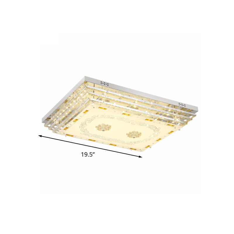 Contemporary Crystal Rod Ceiling Light in White Rectangle Design - LED Fixture with Multi-Color Options (19.5"/31.5" Width)