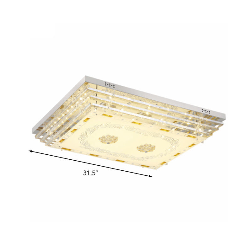 Contemporary Crystal Rod Ceiling Light in White Rectangle Design - LED Fixture with Multi-Color Options (19.5"/31.5" Width)