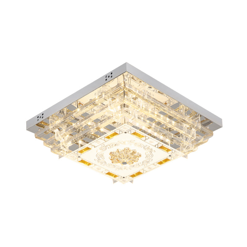 Contemporary Crystal Rod Ceiling Light in White Rectangle Design - LED Fixture with Multi-Color Options (19.5"/31.5" Width)