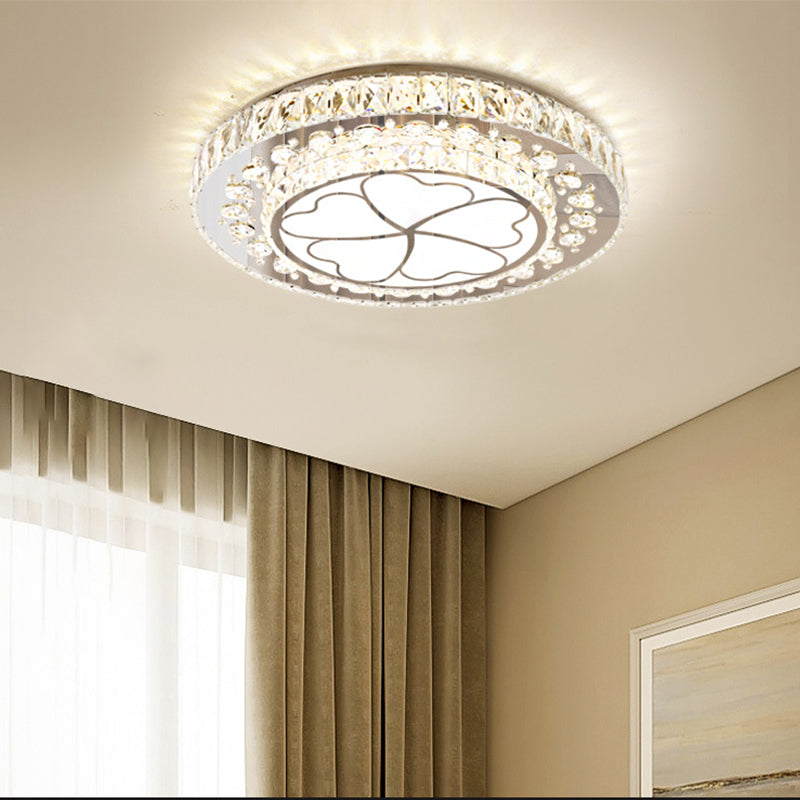 Contemporary White LED Crystal Flush Ceiling Light with Adjustable Brightness