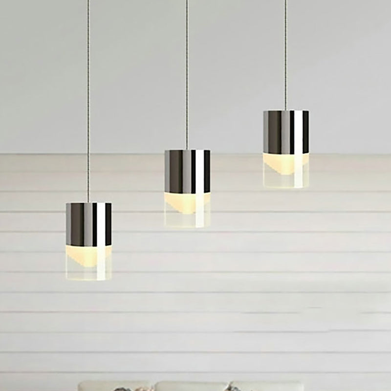 Chrome Glass Pendant Light for Bar with Modern Triple Cylinder Design