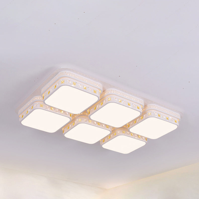 Minimalist Crystal Block LED Ceiling Light - Rectangular Flush Mount in Warm/White/3 Color Light