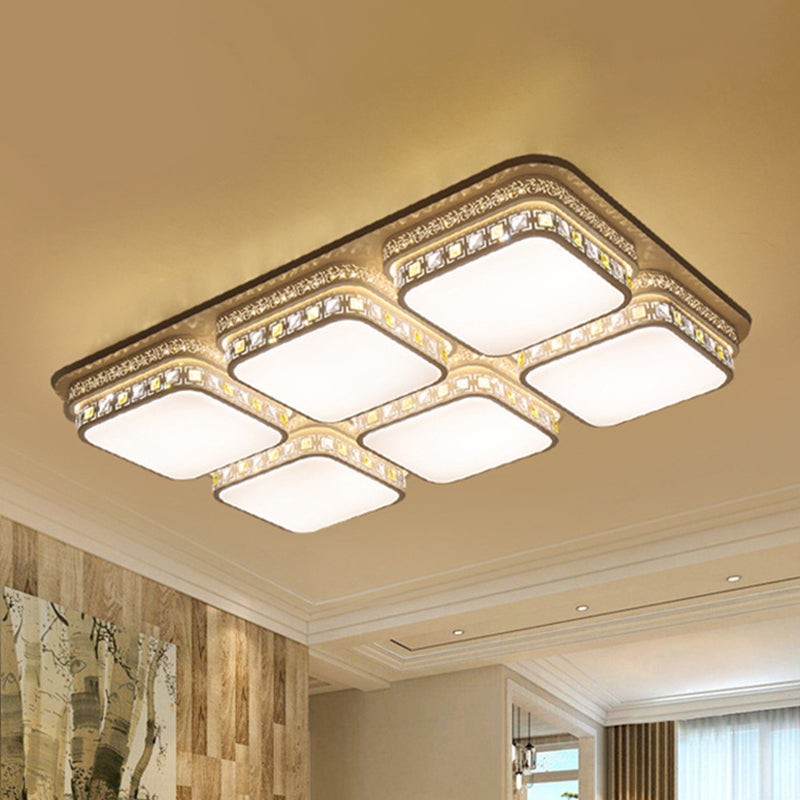 Minimalist Crystal Block LED Ceiling Light - Rectangular Flush Mount in Warm/White/3 Color Light