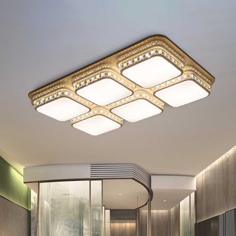 Minimalist Crystal Block LED Ceiling Light - Rectangular Flush Mount in Warm/White/3 Color Light
